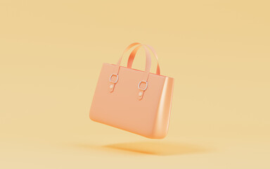 A orange woman bag with yellow background, 3d rendering.