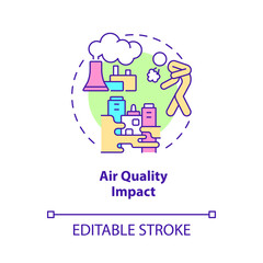 Air quality impact concept icon. Climate change and health abstract idea thin line illustration. Isolated outline drawing. Editable stroke. Roboto-Medium, Myriad Pro-Bold fonts used