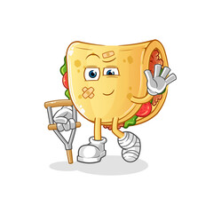 taco sick with limping stick. cartoon mascot vector