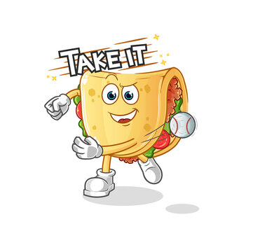 Taco Throwing Baseball Vector. Cartoon Character