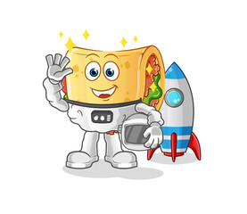 Obraz premium taco astronaut waving character. cartoon mascot vector