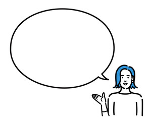吹き出しで説明する若い女性
