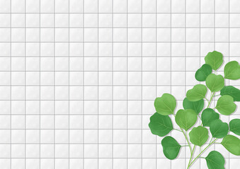 タイルの壁と植物の背景イラスト　ベクター素材