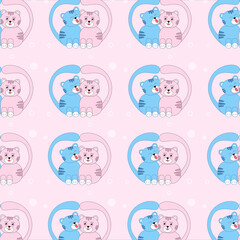 Pattern pink kittens valentines day 