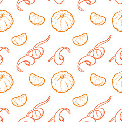 Tangerine or mandarin seamless pattern. Fruit and peel vector illustration.