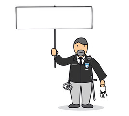 Cartoon Correctional Officer in den USA mit Schild