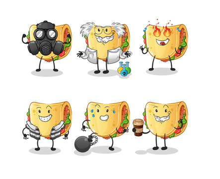 taco villain group character. cartoon mascot vector