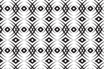abstract seamless pattern design template. curve, circle and diagonal square shape filled vertical or curve line. black and white vector illustration