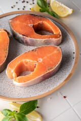 raw trout steak before cooking. freshwater fish of the salmon family. for advertising and recipes