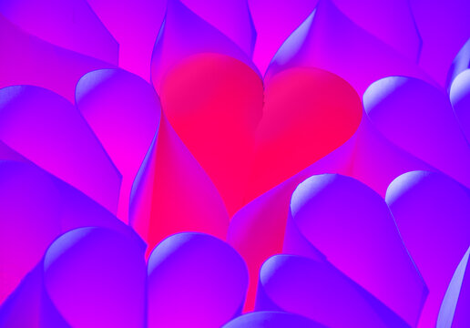 Red Heart Surrounded By Blue Hearts In Neon Light