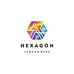 hexagon logo element illustration color design vector template electric circuit