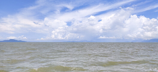 Fototapeta premium blue sea and sky with white clouds