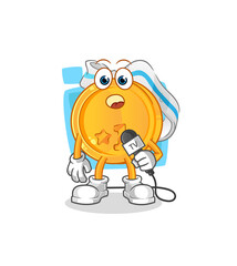 medal tv reporter cartoon. cartoon mascot vector