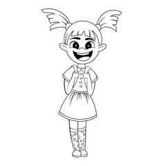 Children's coloring book character design of a schoolgirl