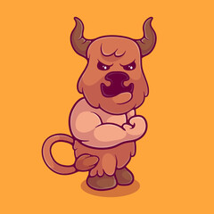 cute strong minotaur illustration suitable for mascot sticker and t-shirt design