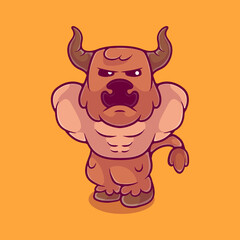 cute strong minotaur illustration suitable for mascot sticker and t-shirt design