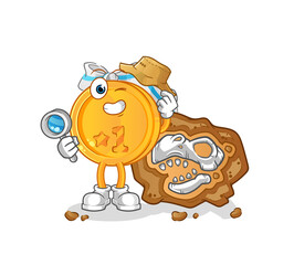Fototapeta premium medal archaeologists with fossils mascot. cartoon vector