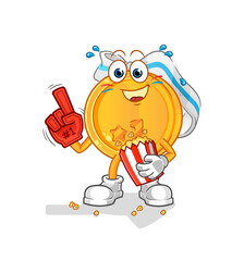 medal fan with popcorn illustration. character vector