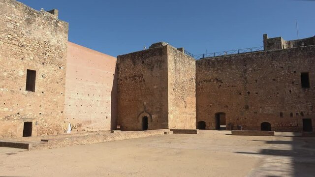 Niebla, Spain - November 18, 2021: Inside of  the walls of Niebla castle, in Huelva, Andalucia, Spain