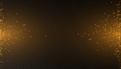 Glowing light effect yellow golden color with lots of shiny particles isolated on transparent background. Vector star cloud with dust.