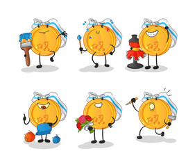 medal artist group character. cartoon mascot vector