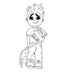 Children's coloring book character design of a schoolboy
