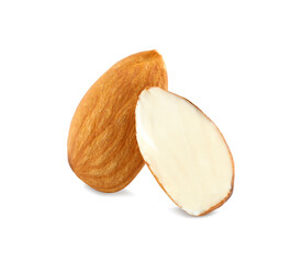 Organic almond nuts on white background. Healthy snack