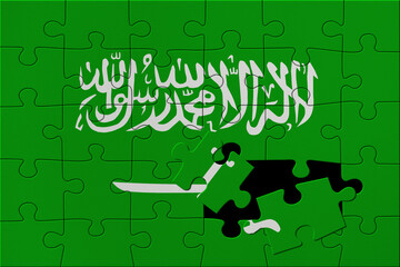 World countries. Broken puzzle- background in colors of national flag. Saudi Arabi
