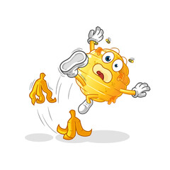 honeycomb slipped on banana. cartoon mascot vector