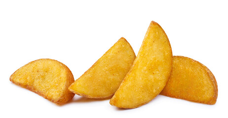 Delicious potato wedges, isolated on white background