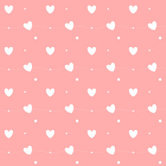 Romantic seamless pattern with a heart. Happy Valentine s Day. White hearts and dots on a pink background.