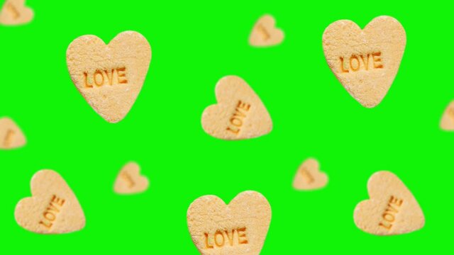 Animated Sweet hearts shaped yellow Sugar Pill flying and wigglein in the air  on isolated background. Valentines day, Date, Wedding, 8 March, Womens gift. Romantic love concept.  Minimal motion desig