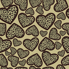 Vector seamless pattern Doodle heart with tiger stripe ,Doodle hearts