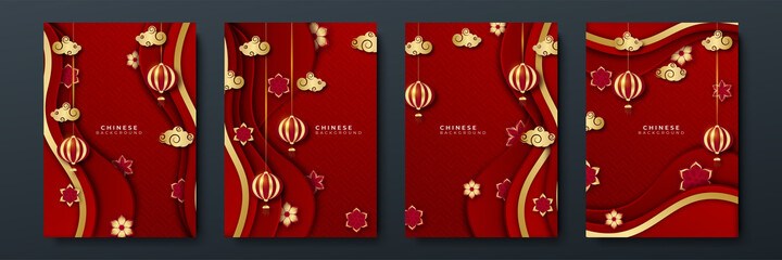 Happy chinese new year red gold chinese design background