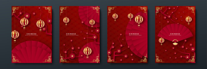 Happy chinese new year red gold chinese design background