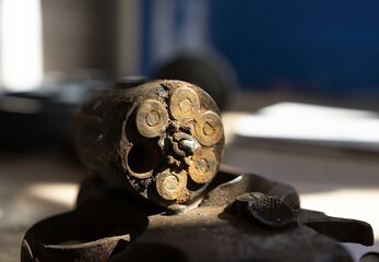 Old rusty revolver, Isolated, Pistol Mechanism