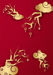 Fototapeta premium Happy chinese new year red gold chinese design background