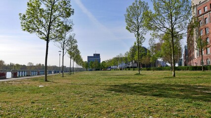 Parkgelände an der Walzmühle, in Ludwigshafen am Rhein, Rheinland-Pfalz, Deutschland.