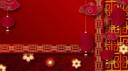 Naklejka premium Happy chinese new year red gold chinese design background