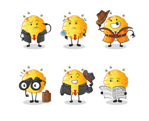 honeycomb detective group character. cartoon mascot vector