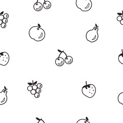 Vector illustration, fruit patterns. Pear, apple, cherry, strawberry, grape. Modern linear art design, wallpaper, background, packaging.