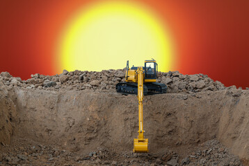 Crawler Excavators are digging the soil in the construction site on  sun background