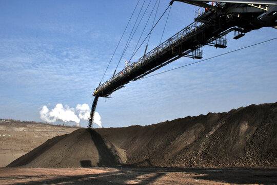 Stacking machines, coal transport, brown coal mine in Belchatow