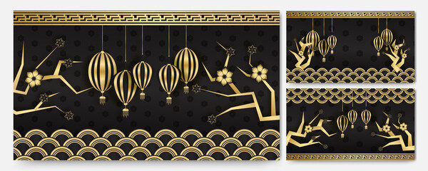 Happy chinese new year black gold chinese design background