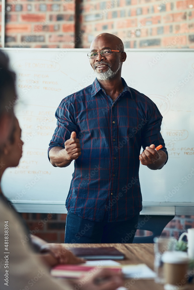 Poster giving them an in-depth explanation. cropped shot of a mature businessman giving a presentation in t
