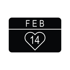 14 February Calendar icon. Valentines day thin line art icons, Vector flat illustration