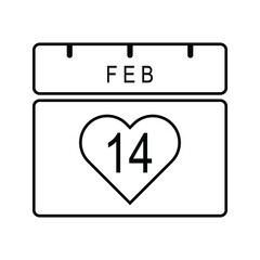 14 February Calendar icon. Valentines day thin line art icons, Vector flat illustration