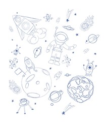 Hand drawn illustration. Sketch of space elements.
