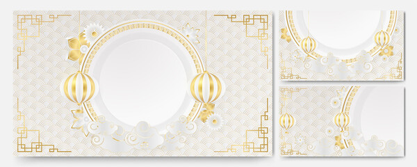 Happy chinese new year white gold chinese design background