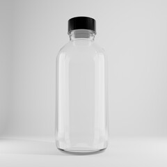 glass bottle oil with black cap a front view 3d render